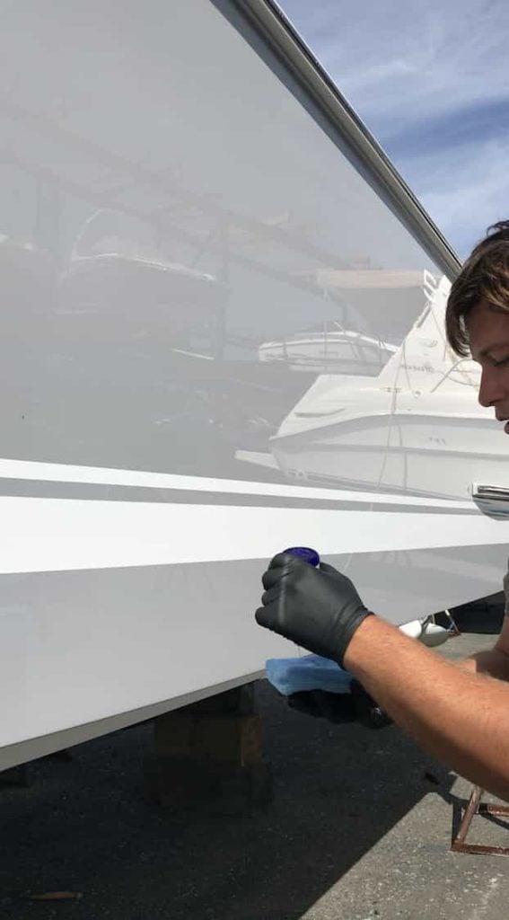 To apply ceramic coating to your boat you must first apply 10-15 drops to an applicator pad