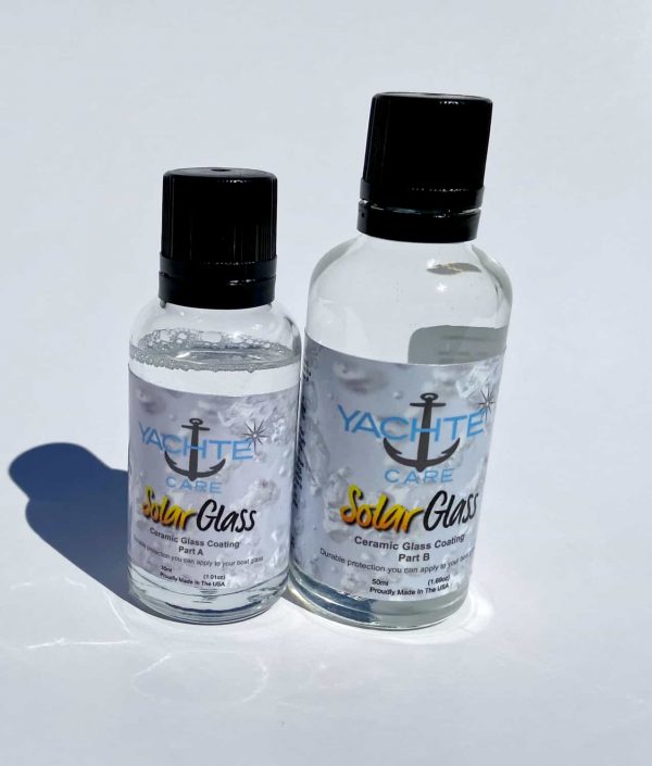 Solar glass is a 2 part ceramic coating designed for both cars and boats to cut down on using wipers and improve window clarity